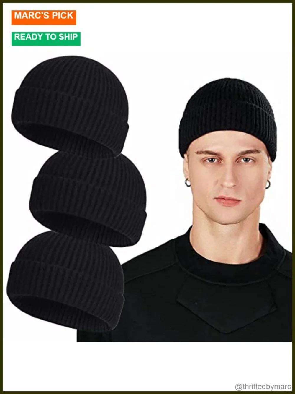 Wool Knit Cuff Short Fisherman Beanie Winter Hat Unisex